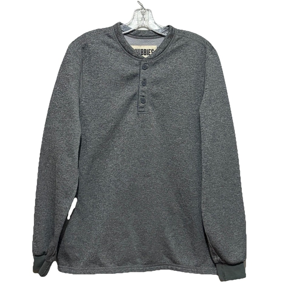 Chubbies Men M Gray Fleece Lined Henley Crew Neck Pullover Sweatshirt‎ Warm